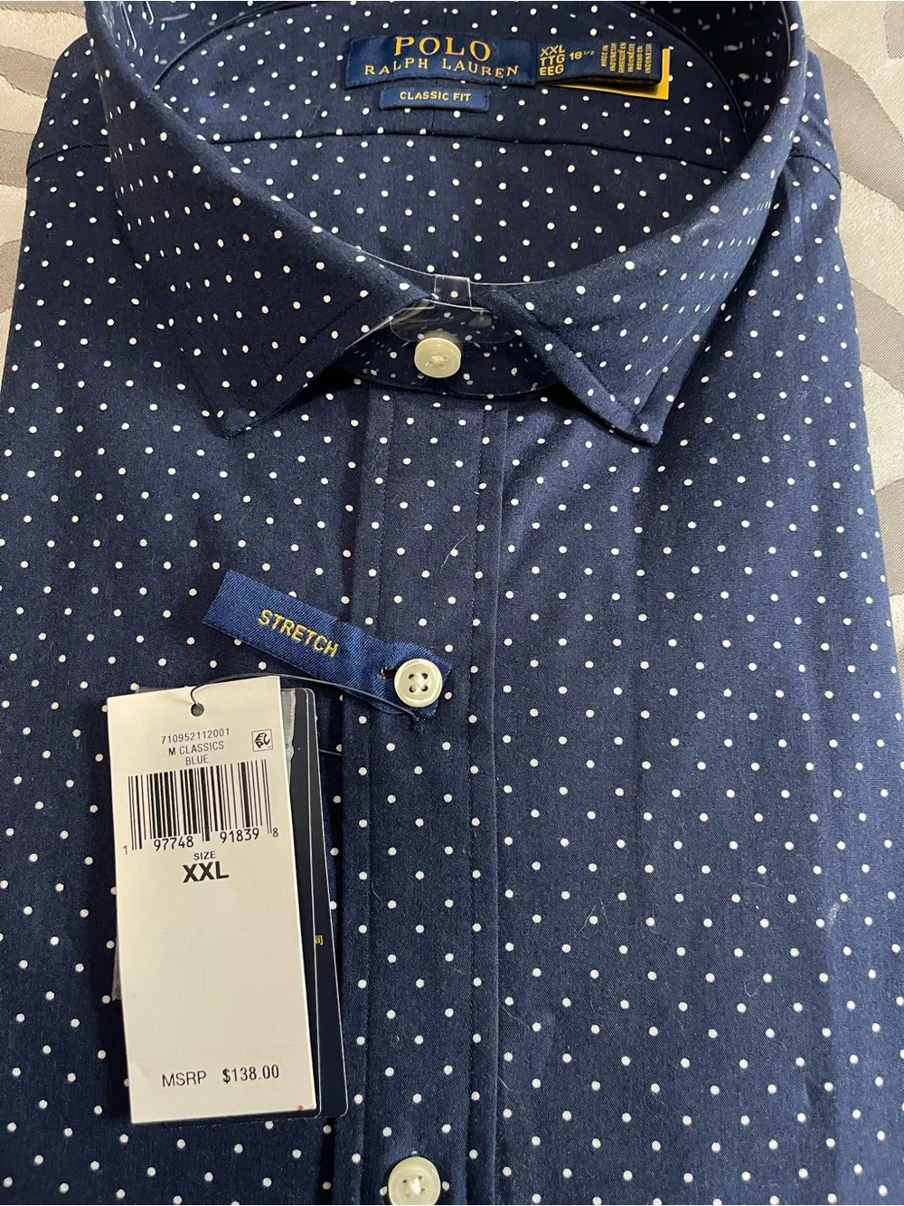Polo by Ralph Lauren Navy with White Micro Dot Stretch Button-Down Shirt
